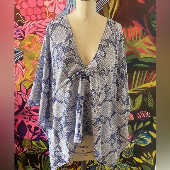 Anthropologie Sheer Floral Flowy Blouse One Size Fits All - Picture 1 of 3